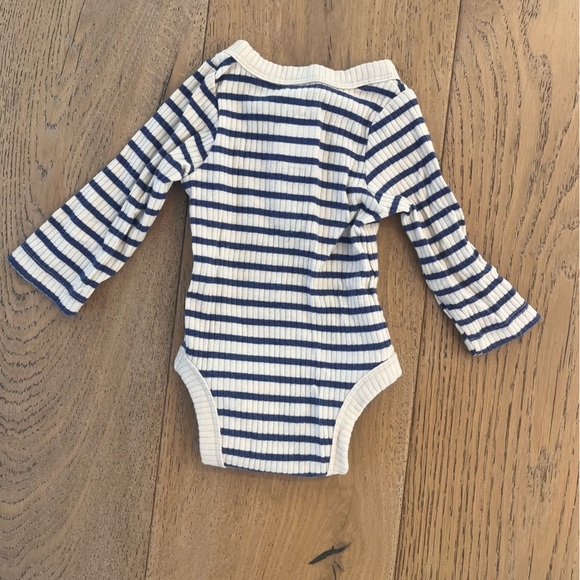 Newborn Bundle 2 pants 1 long sleeve Stripe Ribbed Button Organic Teal Gray Blue - Picture 2 of 8